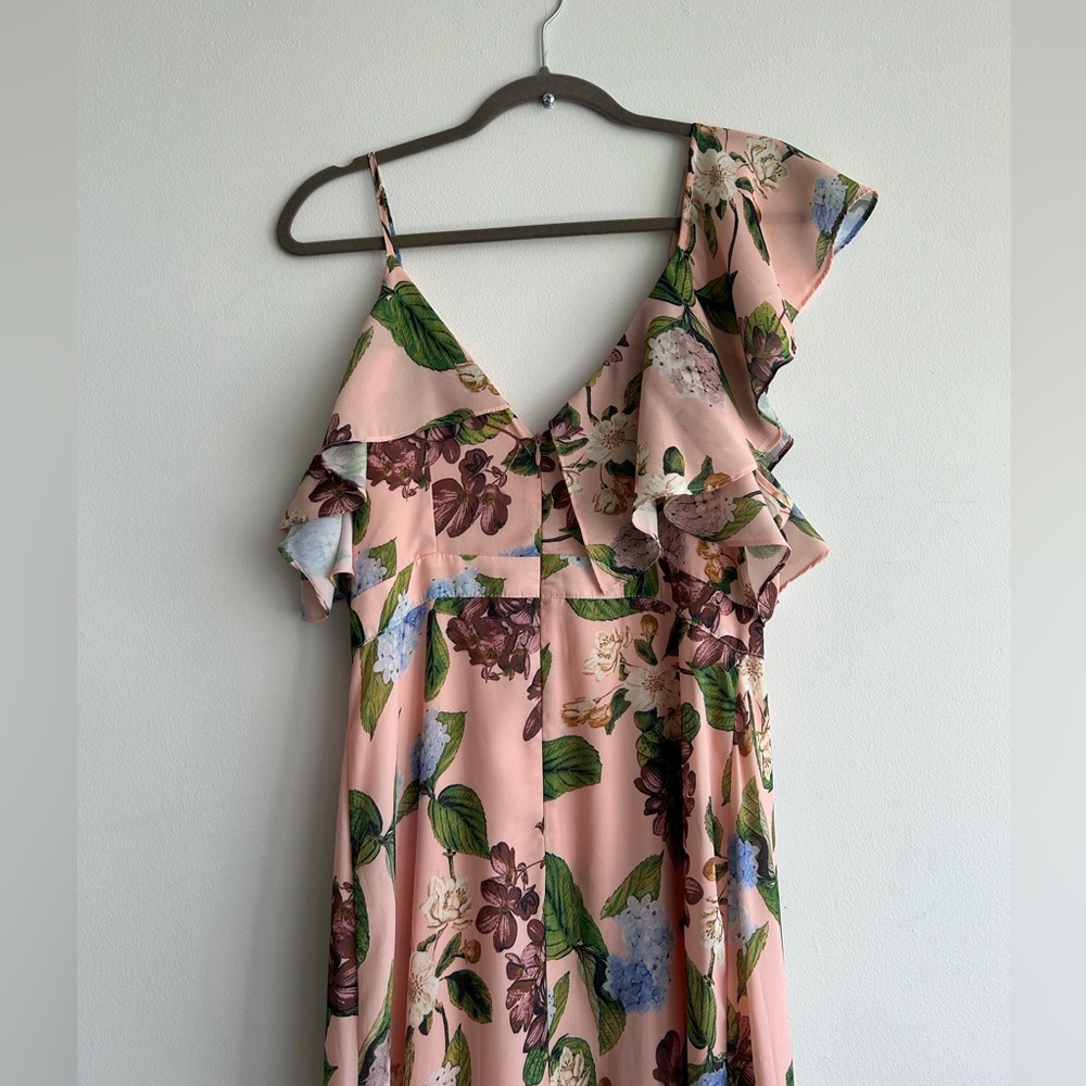 O.P.T. Pink Floral V-neck Off Shoulder Ruffle Dress Size S-M Pink - Picture 3 of 9